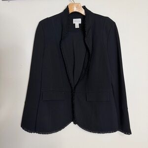 Chico’s Black Ruffle Trim Blazer Size M Tailored Classic Timeless Chic Jacket